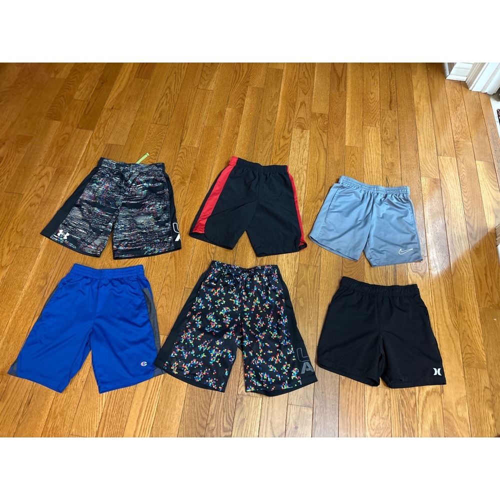 Boys Athletic Shorts Bundle Size medium Nike Under Armour Champion Hurley 6pk